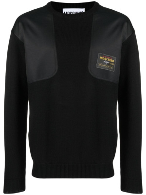 

Logo-patch panelled wool sweatshirt, Moschino Logo-patch panelled wool sweatshirt