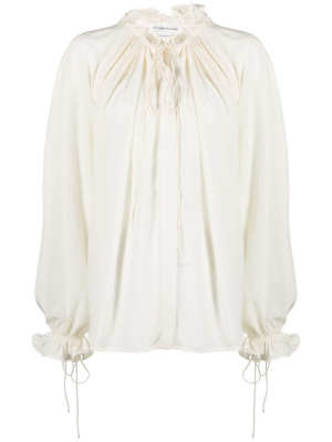 

Ruffle-trim pleated silk blouse, Victoria Beckham Ruffle-trim pleated silk blouse