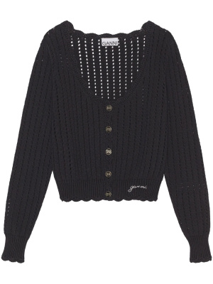 

Eyelet-detail cropped cardigan, GANNI Eyelet-detail cropped cardigan