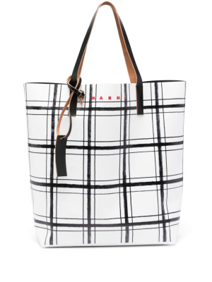 

Check-pattern leather tote bag, Marni Check-pattern leather tote bag