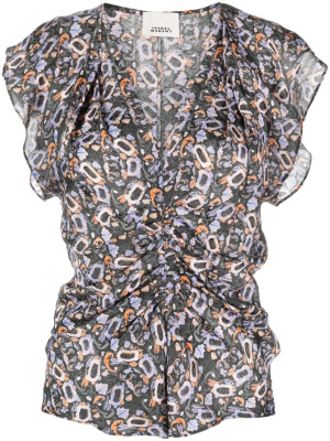 

Lonea ruched abstract-print top, ISABEL MARANT Lonea ruched abstract-print top