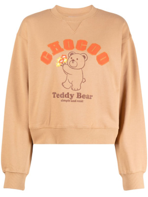 

Teddy-bear embroidered cropped sweatshirt, CHOCOOLATE Teddy-bear embroidered cropped sweatshirt