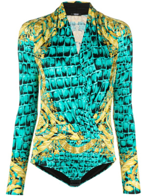 

Baroccodile-print V-neck bodysuit, Versace Baroccodile-print V-neck bodysuit