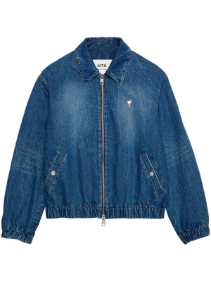 

Zip-up denim bomber jacket, AMI Paris Zip-up denim bomber jacket