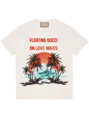 

Sequinned slogan-print T-shirt, Gucci Sequinned slogan-print T-shirt