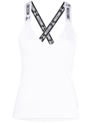 

Logo-strap V-neck top, Moschino Logo-strap V-neck top