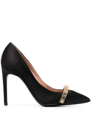 

100mm logo-lettering leather pumps, Moschino 100mm logo-lettering leather pumps