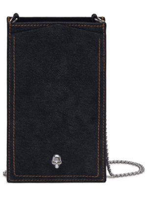 

Skull-detail denim phone holder, Alexander McQueen Skull-detail denim phone holder