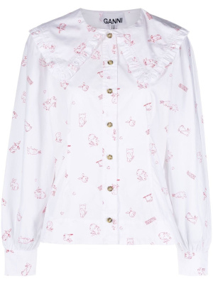 

Bunny-print long-sleeve blouse, GANNI Bunny-print long-sleeve blouse