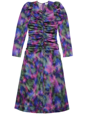 

Graphic-print gathered dress, GANNI Graphic-print gathered dress