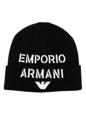 

Logo-embroidered ribbed-knit beanie, Emporio Armani Logo-embroidered ribbed-knit beanie