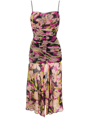 

Iris-print ruched midi dress, PINKO Iris-print ruched midi dress