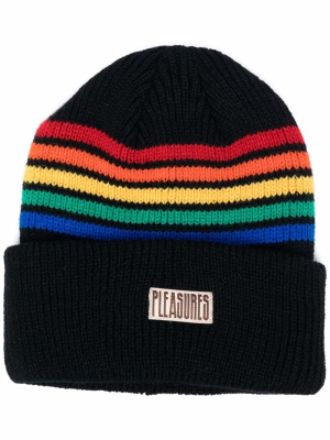 

Striped ribbed-knit beanie, Pleasures Striped ribbed-knit beanie