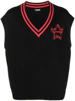 

Logo-patch sleeveless knitted jumper, Pleasures Logo-patch sleeveless knitted jumper