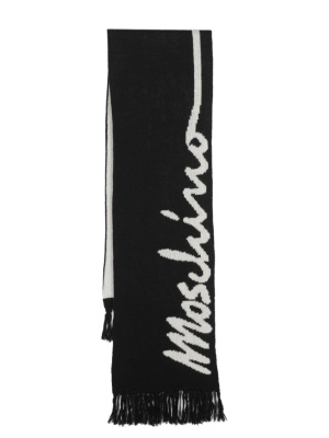 

Logo-intarsia frayed scarf, Moschino Logo-intarsia frayed scarf