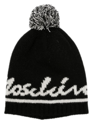 

Pompom-detail intarsia-knit beanie, Moschino Pompom-detail intarsia-knit beanie