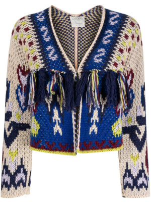 

Fringe-detail patterned intarsia-knit cardigan, Forte Forte Fringe-detail patterned intarsia-knit cardigan