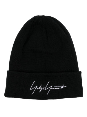

Logo-embroidered wool beanie, Yohji Yamamoto Logo-embroidered wool beanie