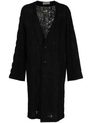 

Ripped-detail wool blend cardi-coat, Yohji Yamamoto Ripped-detail wool blend cardi-coat