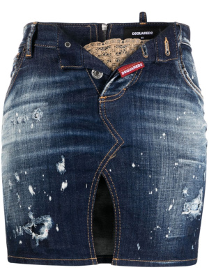 

Distressed-finish deim miniskirt, Dsquared2 Distressed-finish deim miniskirt