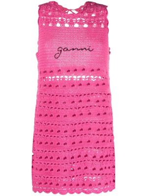 

Logo-embroidered crochet dress, GANNI Logo-embroidered crochet dress