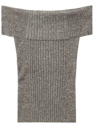 

Off-shoulder ribbed-knit top, GANNI Off-shoulder ribbed-knit top
