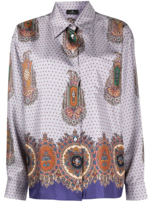 

Mix-print pointed-collar silk shirt, ETRO Mix-print pointed-collar silk shirt