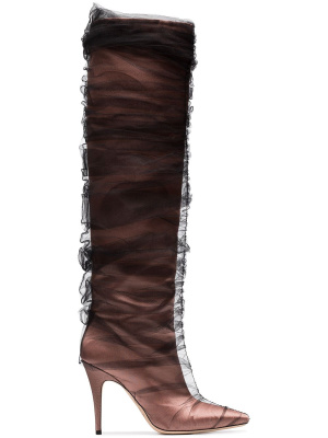 

C/O Jimmy Choo Black Elisabeth 100 Tulle Wrapped Satin Boots, Off-White C/O Jimmy Choo Black Elisabeth 100 Tulle Wrapped Satin Boots