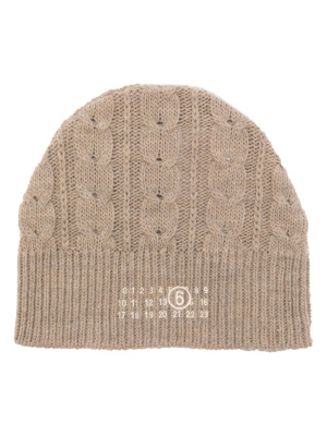 

Logo-print cable-knit beanie, MM6 Maison Margiela Logo-print cable-knit beanie