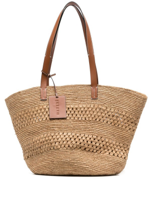 

Logo-tag raffia tote bag, Manebi Logo-tag raffia tote bag