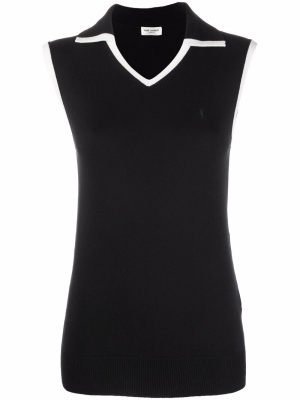 

Knitted sleeveless cotton polo top, Saint Laurent Knitted sleeveless cotton polo top