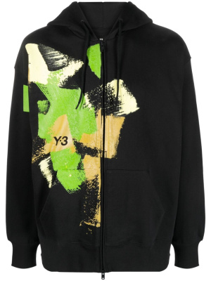 

Logo-print zip-up cotton hoodie, Y-3 Logo-print zip-up cotton hoodie