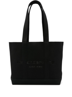 

Logo-plaque ribbed-knit tote bag, Alexander Wang Logo-plaque ribbed-knit tote bag