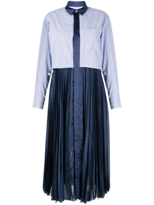 

Panelled pleated midi shirt dress, Sacai Panelled pleated midi shirt dress