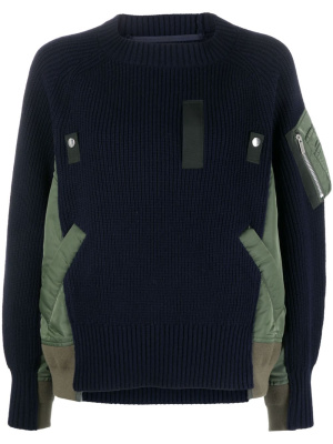 

Panelled fisherman's-knit jumper, Sacai Panelled fisherman's-knit jumper