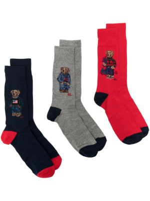 

Polo Bear intarsia knit logo ankle socks (set of three), Polo Ralph Lauren Polo Bear intarsia knit logo ankle socks (set of three)
