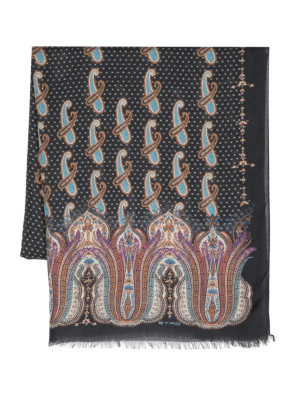 

Graphic-print frayed scarf, ETRO Graphic-print frayed scarf