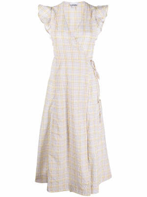 

Check-print wrap dress, GANNI Check-print wrap dress