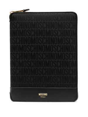 

Monogram-jacquard leather laptop bag, Moschino Monogram-jacquard leather laptop bag