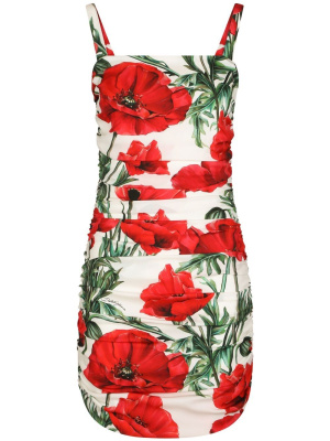 

Poppy-print ruched dress, Dolce & Gabbana Poppy-print ruched dress