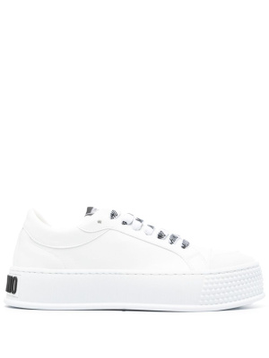 

Embossed-logo faux-leather sneakers, Moschino Embossed-logo faux-leather sneakers