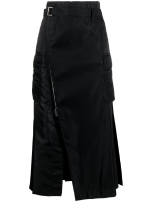 

Ruffle-trim asymmetric pleated midi skirt, Sacai Ruffle-trim asymmetric pleated midi skirt