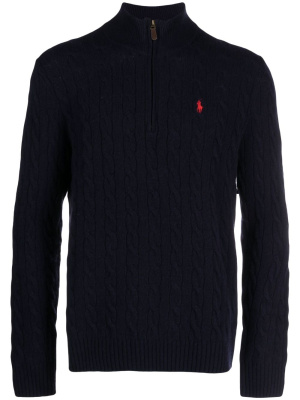 

Logo-embroidered cable-knit half-zip jumper, Polo Ralph Lauren Logo-embroidered cable-knit half-zip jumper