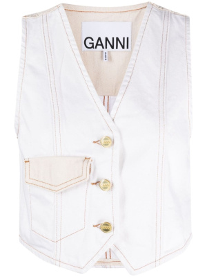 

Contrast-stitching denim gilet, GANNI Contrast-stitching denim gilet