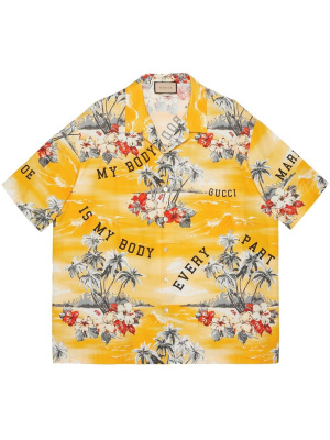 

Landscape-print bowling shirt, Gucci Landscape-print bowling shirt