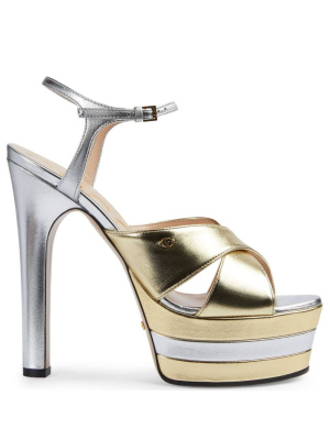

Metallic-finish platform sandals, Gucci Metallic-finish platform sandals