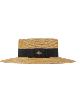 

Bee-embellished boater hat, Gucci Bee-embellished boater hat