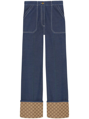 

GG canvas-trimmed straight-leg jeans, Gucci GG canvas-trimmed straight-leg jeans