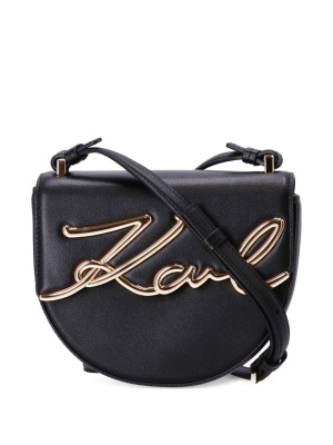 

Karl-logo leather saddle bag, Karl Lagerfeld Karl-logo leather saddle bag