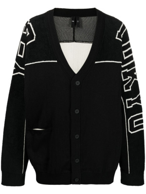 

Intarsia-knit logo V-neck cardigan, Y-3 Intarsia-knit logo V-neck cardigan